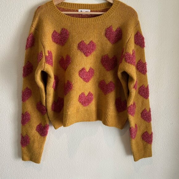 &Merci Sweater Crewneck Pink Puff Hearts Boxy Oversized SZS - Picture 5 of 11